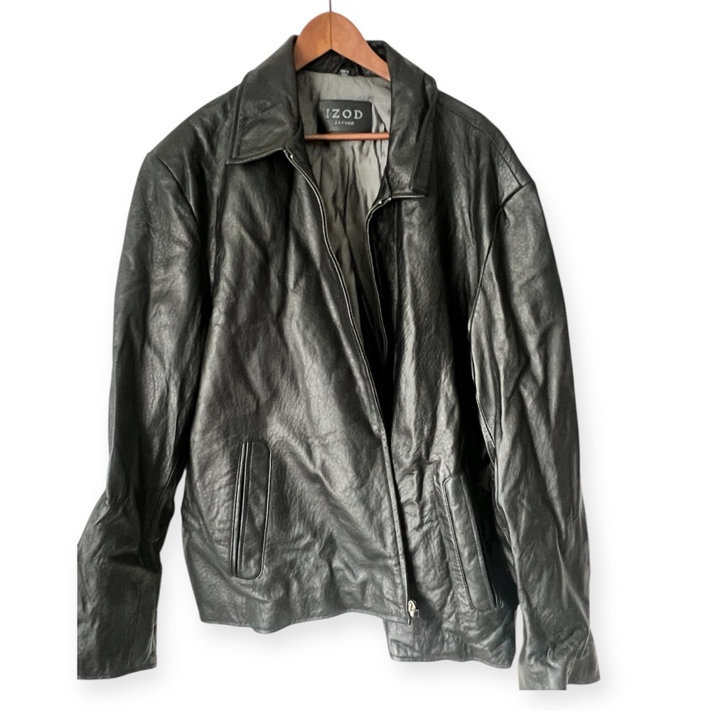 Vintage IZOD Men's Black Leather Jacket Size XL